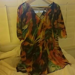 Multi Print Sheer Blouse SZ 1x Split Sleeves